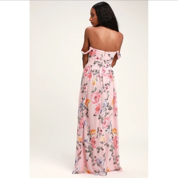 Lulu’s Harmonious Love Blush Floral Print Off-the-Shoulder Maxi Roses Pink Dress - Picture 2 of 2